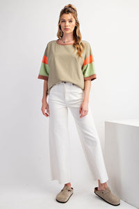 Easel Color Block Sleeves Top in Sage