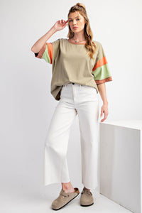 Easel Color Block Sleeves Top in Sage