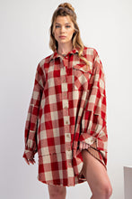 Load image into Gallery viewer, Easel Mixed Plaid and Stripes OVERSIZED Dress in Boho Red ON ORDER
