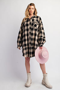 Easel Mixed Plaid and Stripes OVERSIZED Dress in Black ON ORDER