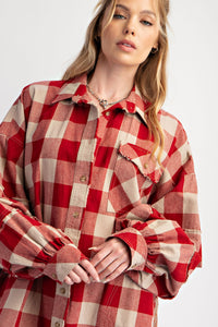 Easel Mixed Plaid and Stripes OVERSIZED Dress in Boho Red ON ORDER