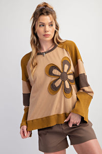 Easel Color Block Top with Flower Patch in Golden Kiwi