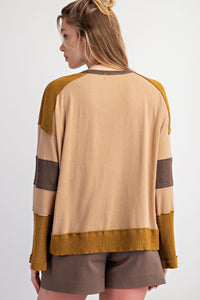 Easel Color Block Top with Flower Patch in Golden Kiwi