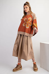 Easel Color Block Top with Flower Patch in Rust