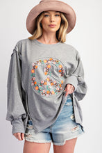 Load image into Gallery viewer, Easel Terry Knit Top with Floral Peace Sign Patch on Heather Grey
