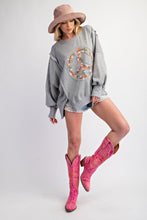 Load image into Gallery viewer, Easel Terry Knit Top with Floral Peace Sign Patch on Heather Grey
