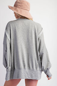 Easel Terry Knit Top with Floral Peace Sign Patch on Heather Grey