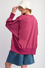 Load image into Gallery viewer, Easel Terry Knit Top with Floral Peace Sign Patch on Faded Plum
