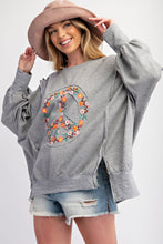 Load image into Gallery viewer, Easel Terry Knit Top with Floral Peace Sign Patch on Heather Grey
