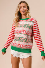 Load image into Gallery viewer, BiBi Mixed Print and Striped Christmas Knit Sweater in Red Mix
