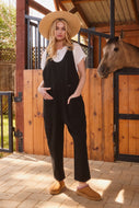 Oddi Solid Color Ribbed Jumpsuit in Black FINAL SALE