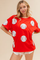 BiBi Sequin Baseball Patches Top in Red FINAL SALE