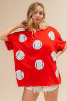 BiBi Sequin Baseball Patches Top in Red FINAL SALE