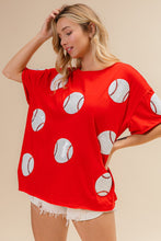 Load image into Gallery viewer, BiBi Sequin Baseball Patches Top in Red
