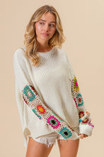 Load image into Gallery viewer, BiBi Knit Sweater with Crochet Granny Knit Square Sleeves in Ivory
