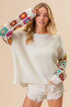 Load image into Gallery viewer, BiBi Knit Sweater with Crochet Granny Knit Square Sleeves in Ivory
