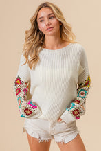 Load image into Gallery viewer, BiBi Knit Sweater with Crochet Granny Knit Square Sleeves in Ivory
