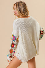 Load image into Gallery viewer, BiBi Knit Sweater with Crochet Granny Knit Square Sleeves in Ivory
