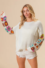 Load image into Gallery viewer, BiBi Knit Sweater with Crochet Granny Knit Square Sleeves in Ivory
