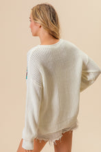 Load image into Gallery viewer, BiBi Sweater with Open Knit Front Crochet Multi Colored Squares in Ivory
