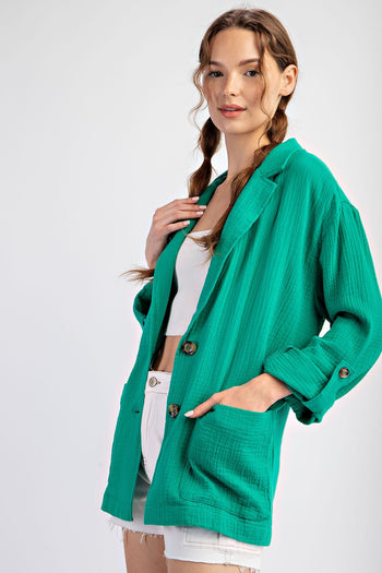 ee:some Cotton Gauze Blazer Style Jacket in Kelly Green