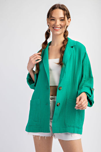 ee:some Cotton Gauze Blazer Style Jacket in Kelly Green