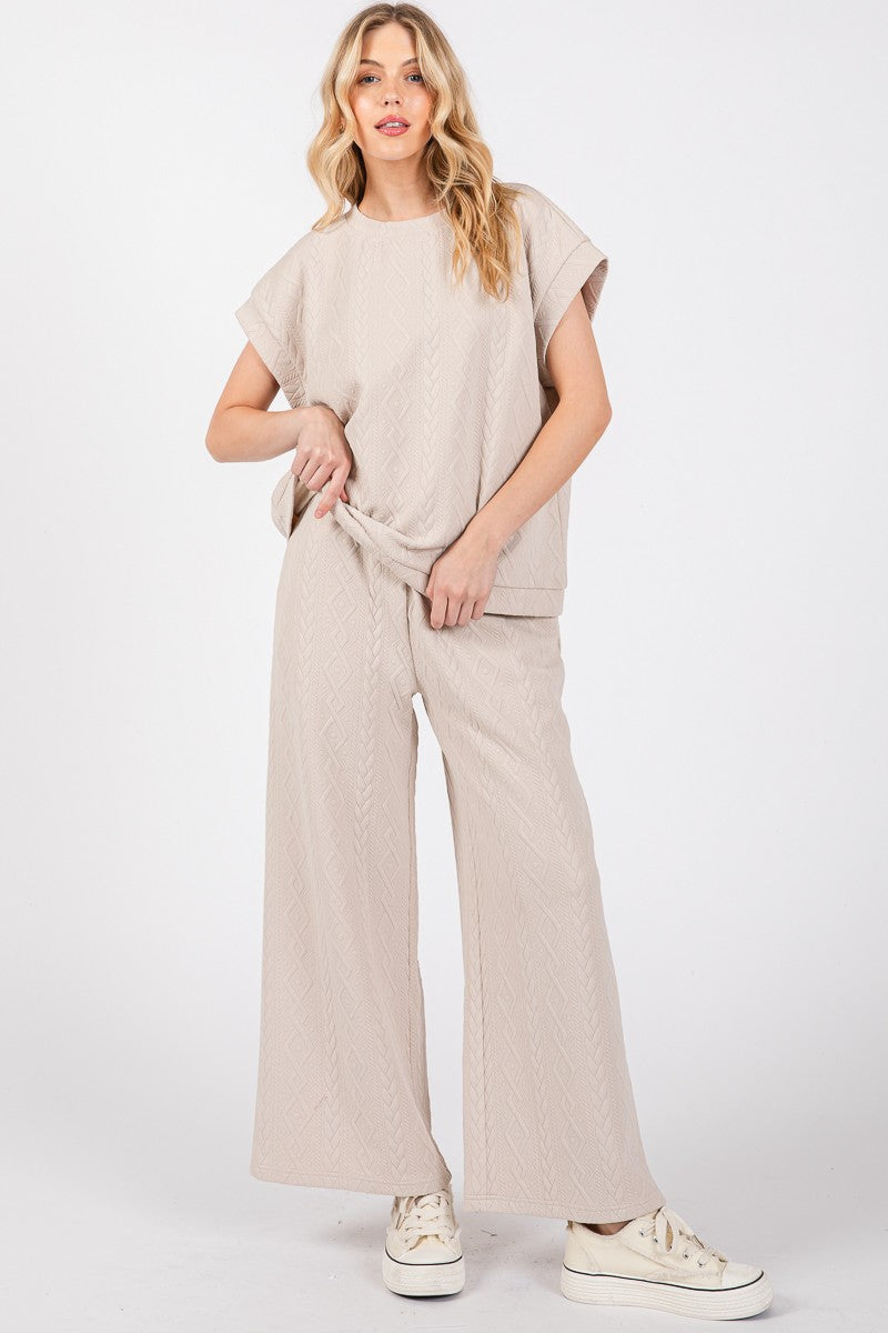 Sewn+Seen Textured Top and Pants Set in Ecru