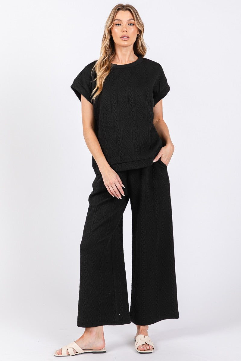 Sewn+Seen Textured Top and Pants Set in Black