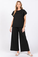 Load image into Gallery viewer, Sewn+Seen Textured Top and Pants Set in Black
