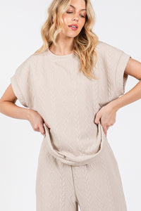 Sewn+Seen Textured Top and Pants Set in Ecru