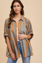 Load image into Gallery viewer, AnnieWear OVERSIZED Striped Top in Camel Multi ON ORDER
