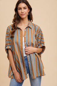 AnnieWear OVERSIZED Striped Top in Camel Multi ON ORDER