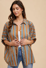 Load image into Gallery viewer, AnnieWear OVERSIZED Striped Top in Camel Multi ON ORDER
