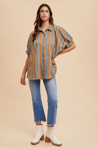 AnnieWear OVERSIZED Striped Top in Camel Multi ON ORDER