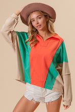 Load image into Gallery viewer, BiBi Oversized French Terry Color Block Top in Apricot/Mint/Sand
