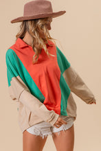 Load image into Gallery viewer, BiBi Oversized French Terry Color Block Top in Apricot/Mint/Sand
