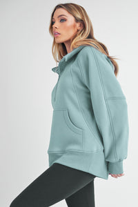 Aemi + Co Drea Half Zip Hoodie Top in Pale Blue