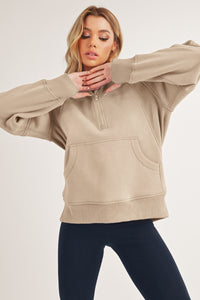 Aemi + Co Drea Half Zip Hoodie Top in Oat