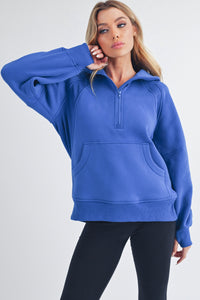 Aemi + Co Drea Half Zip Hoodie Top in Cobalt