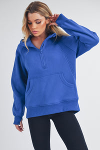 Aemi + Co Drea Half Zip Hoodie Top in Cobalt