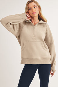 Aemi + Co Drea Half Zip Hoodie Top in Oat