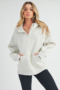 Aemi + Co Drea Half Zip Hoodie Top in Heather Bone