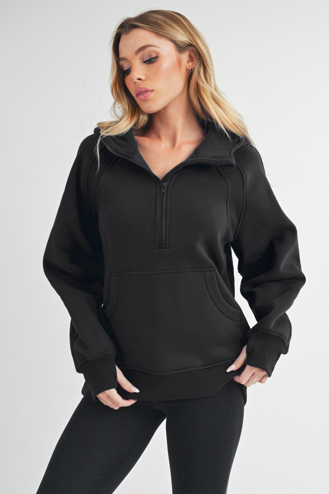 Aemi + Co Drea Half Zip Hoodie Top in Black