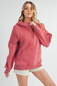 Aemi + Co Drea Half Zip Hoodie Top in Berry