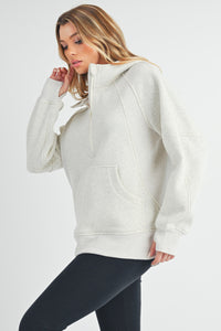 Aemi + Co Drea Half Zip Hoodie Top in Heather Bone