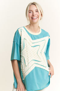 J.Her Mineral Washed Star Patched Top in Jade