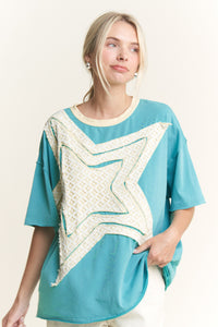 J.Her Mineral Washed Star Patched Top in Jade