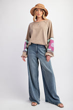 Load image into Gallery viewer, Easel Terry Knit Pullover Top with Flower Patch Details in Mushroom ON ORDER
