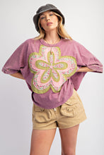 Load image into Gallery viewer, Easel Mineral Washed Cotton Top with Flower Patch in Dusty Magenta
