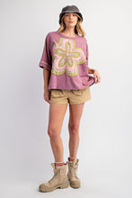 Load image into Gallery viewer, Easel Mineral Washed Cotton Top with Flower Patch in Dusty Magenta
